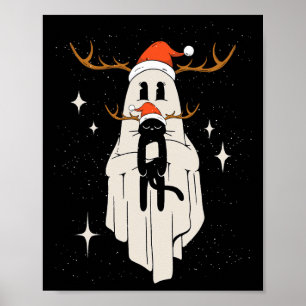 Poster Fantasma Bonito Com Chapéu de Papai Noel Segurando