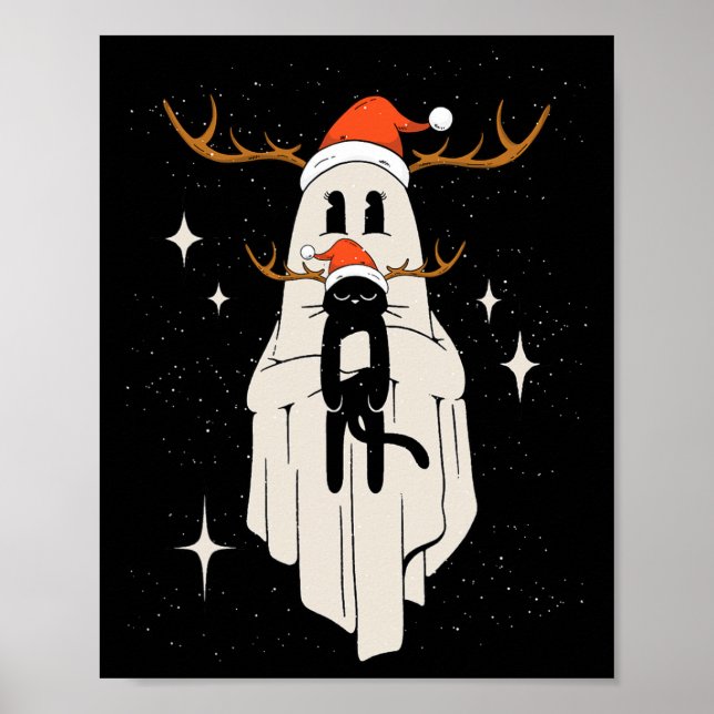 Poster Fantasma Bonito Com Chapéu de Papai Noel Segurando (Frente)