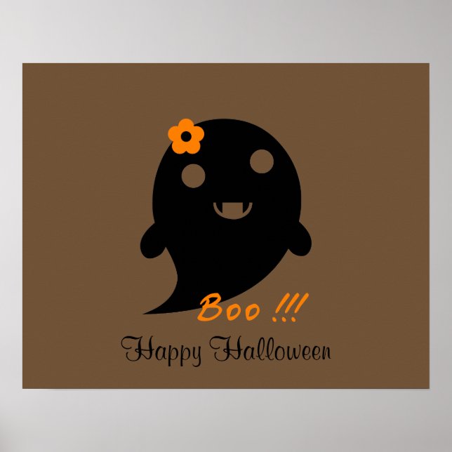 Poster Fantasma Bonito Com Flor E Palavra "Boo" (Frente)