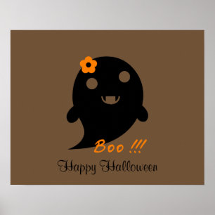 Poster Fantasma bonito com flor e palavra "vaia "
