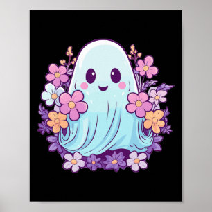 Poster Fantasma Bonito Com Flores Que Crianças Fantasmas