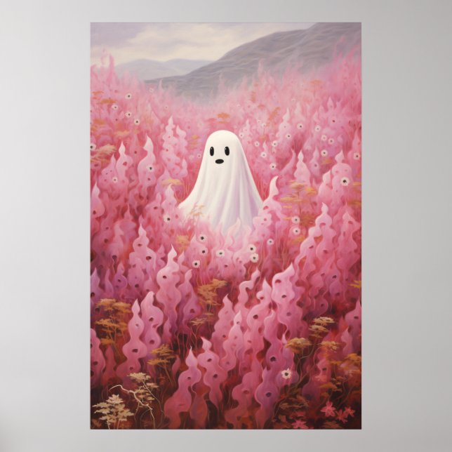 Poster Fantasma Bonito em Campo Floral Rosa (Frente)