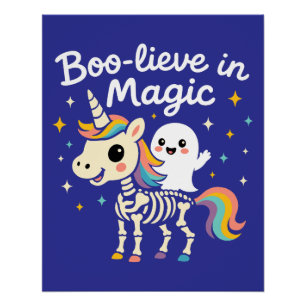 Pôster Fantasma Bonito montando um Esqueleto Unicórnio