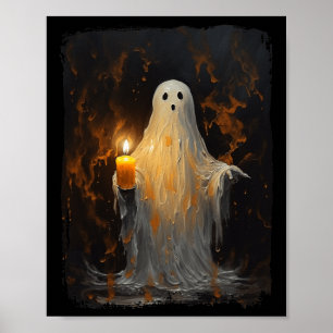 Poster Fantasma Bonito Segurando Velas Diversão Halloween
