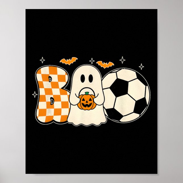 Poster Fantasma Boo Jogando Futebol Halloween Jogadores T (Frente)