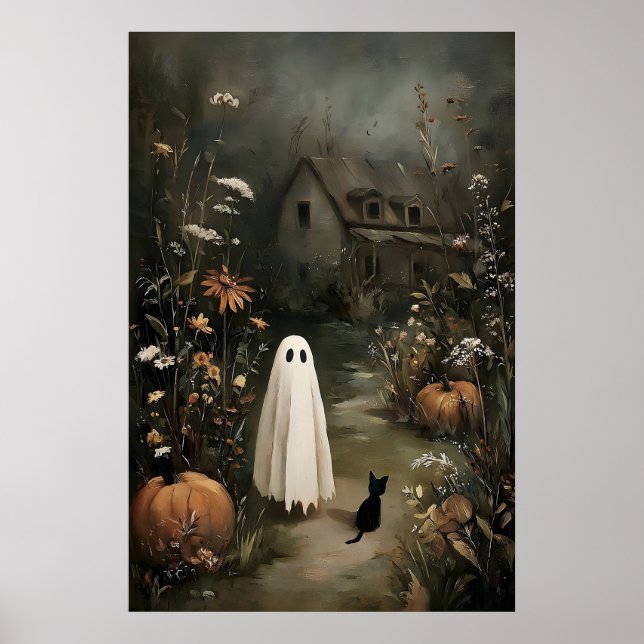Poster Fantasma com Gato Preto à Noite – Casa Assombrada (Frente)