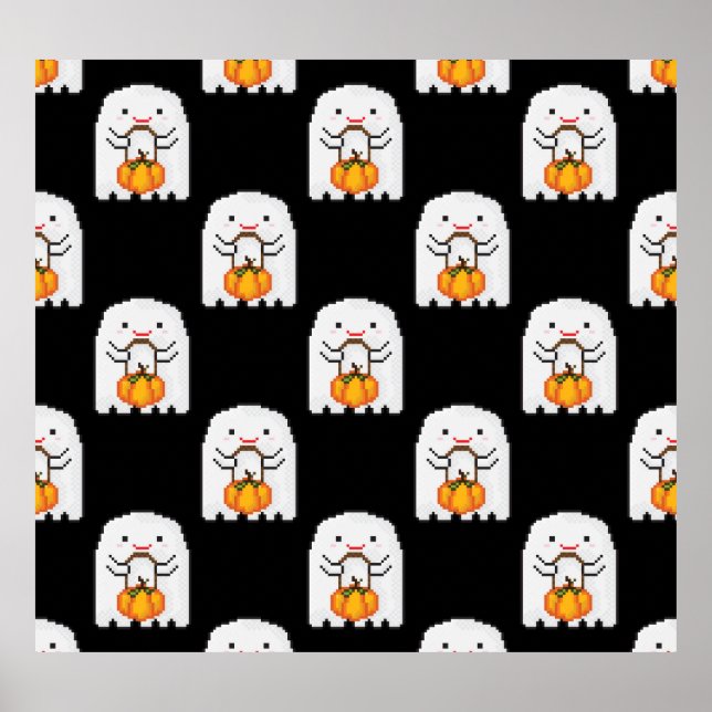Poster Fantasma da arte em Pixel: Padrão de Halloween (Frente)