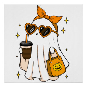 Pôster Fantasma da Temporada Assustadora Fofa com Café Ge