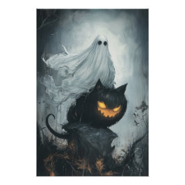 Pôster Fantasma das Halloween Andando a Gato Negro