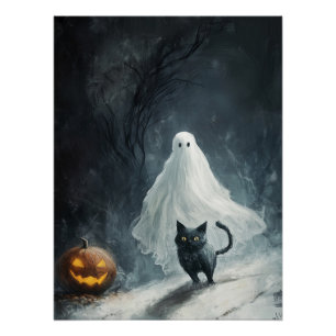 Pôster Fantasma das Halloween e Gato Negro