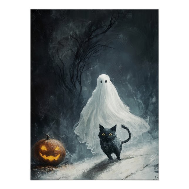 Pôster Fantasma das Halloween e Gato Negro (Frente)