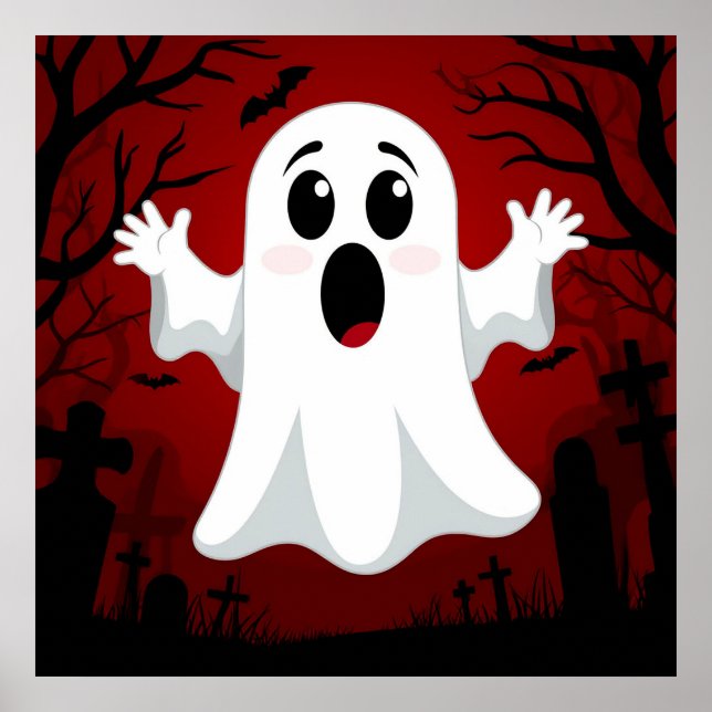 Poster Fantasma de Desenho Adorável Parede Assustadora de (Frente)