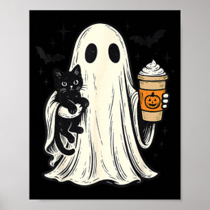 Poster Fantasma de Halloween Fofo Segurando Gato Preto Ca