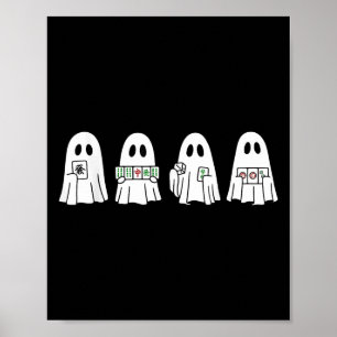 Poster Fantasma de Halloween Jogando Mahjong Jogo da Temp