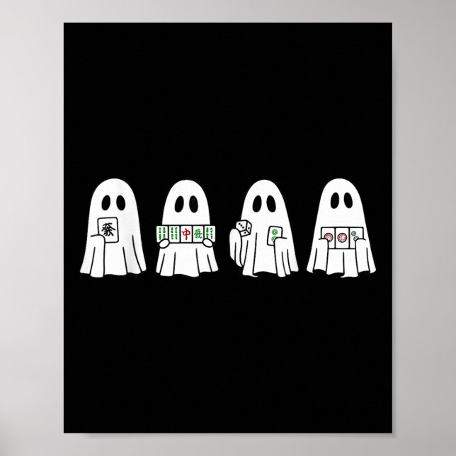 Poster Fantasma de Halloween Jogando Mahjong Jogo da Temp (Frente)