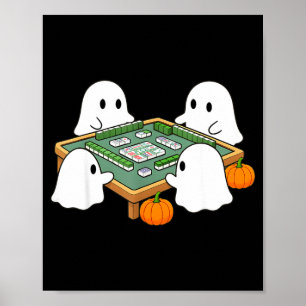 Poster fantasma de Halloween jogando mahjong mahjong assu