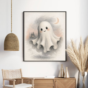 Poster Fantasma de Halloween Vintage Fofo