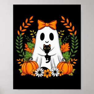 Poster Fantasma de Halloween Vintage Segurando Gato Preto