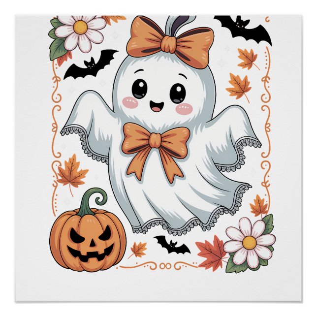Pôster Fantasma de Renda Assustador Halloween (Frente)