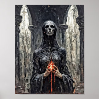Poster Fantasma demônio segurando coração em chamas
