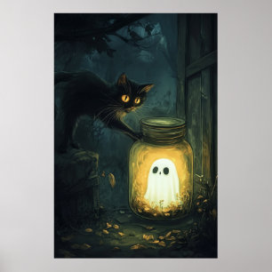 Poster Fantasma Divertido do Halloween apanhado num Jar