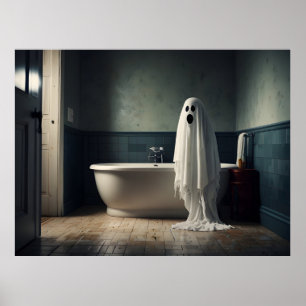 Poster Fantasma do Dia de as Bruxas engraçado no banheiro