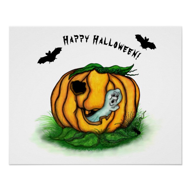 Pôster Fantasma do Halloween, Bat, Ghost e Spider (Frente)
