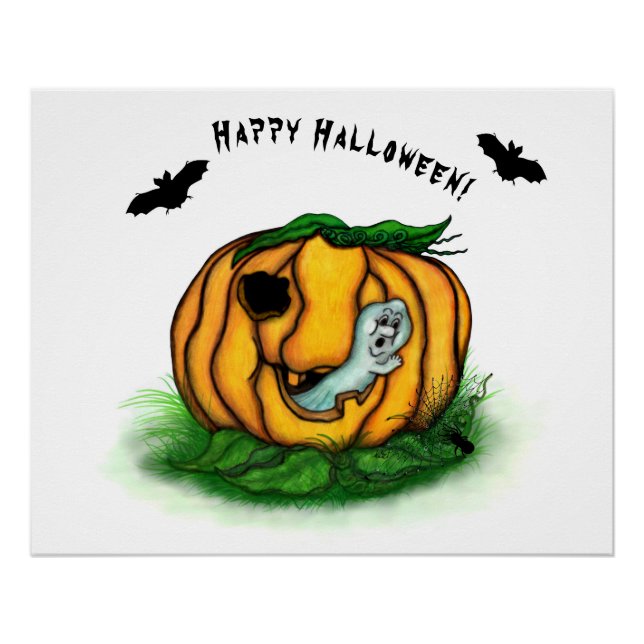 Pôster Fantasma do Halloween, Bat, Ghost e Spider (Frente)