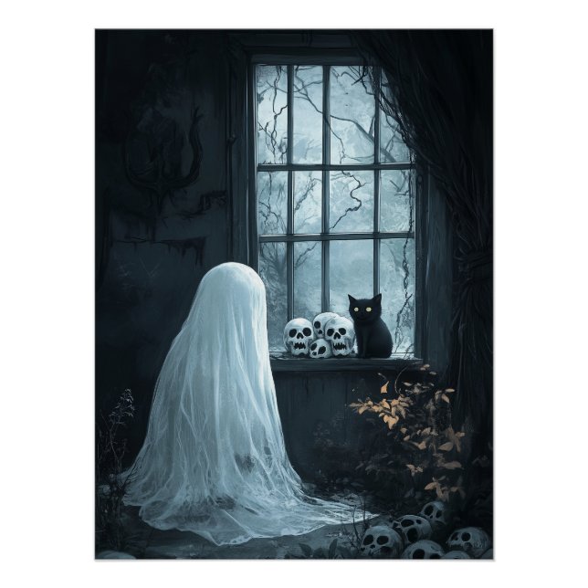 Pôster Fantasma do Halloween, Gato e Caçados (Frente)