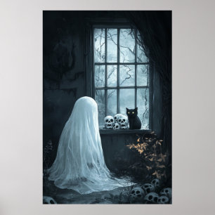 Poster Fantasma do Halloween, Gato e Caçados