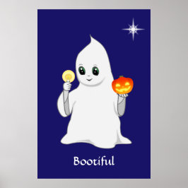 Poster Fantasma e Abóbora de Halloween Fofos em Azul Mari