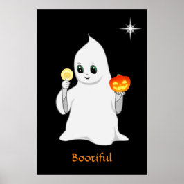 Poster Fantasma e Abóbora de Halloween Fofos em Preto