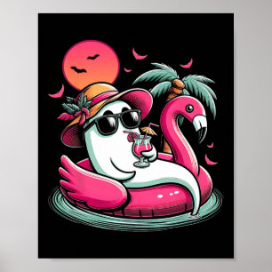 Poster Fantasma Em Lifebuoy Flamingo Num Verão De Piscina