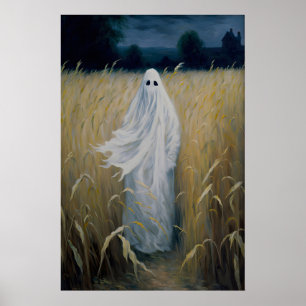 Poster Fantasma em Pé num Campo de Milho, Cartaz Antigo,