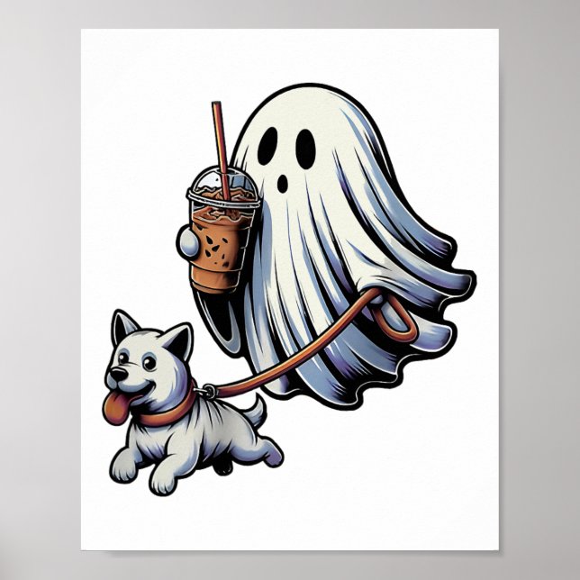 Poster Fantasma Engraçado Andando Cachorro Fantasma Noite (Frente)