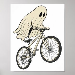 Poster Fantasma engraçado de Halloween andando de bicicle