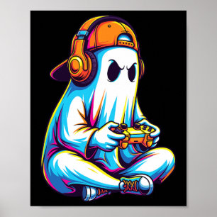Poster Fantasma Engraçado De Jogos Com O Fone E O Control