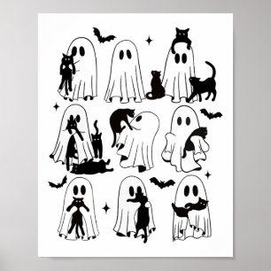 Poster Fantasma Engraçado Segurando Um Gato Negro Preguiç