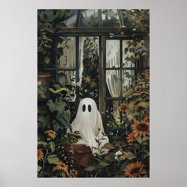 Poster Fantasma espiando da janela da estufa, amante de p (Frente)