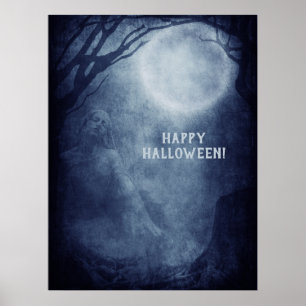 Poster Fantasma Fantástico de Halloween Lua Cheia à Noite