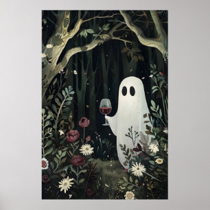 Poster Fantasma floral com copo de vinho em um misterioso