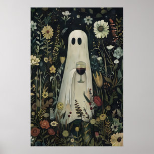 Poster Fantasma Floral Com Copo De Vinho Em Um Misterioso