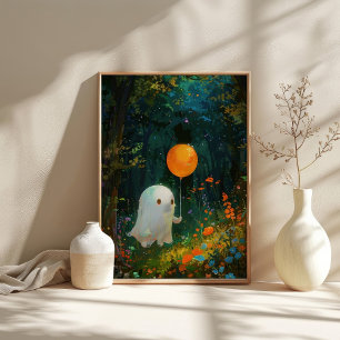 Poster Fantasma Fofo com Balão Enfeitiçado de Halloween