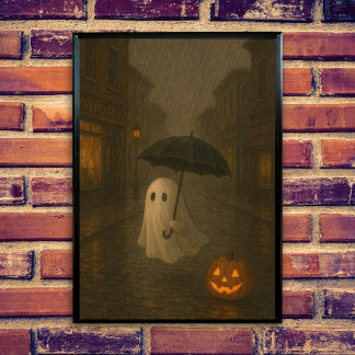 Poster Fantasma Fofo com Guarda-chuva | Halloween Dark Ac