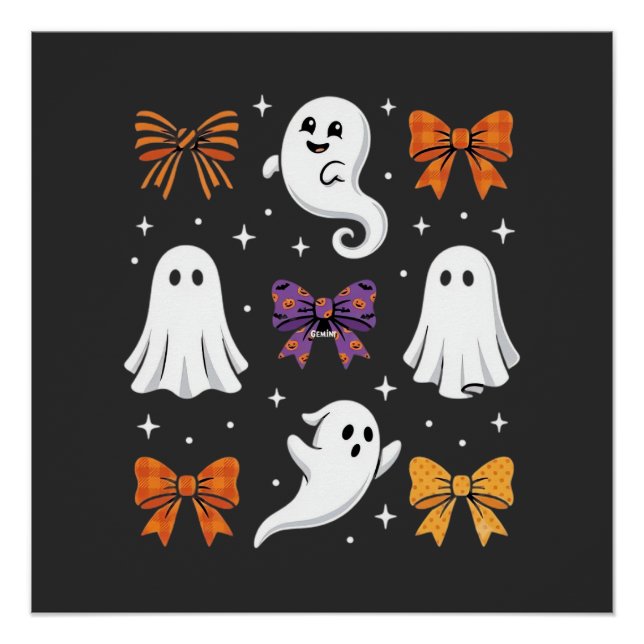 Pôster Fantasma Fofo com Laços Design de Halloween_1 (Frente)