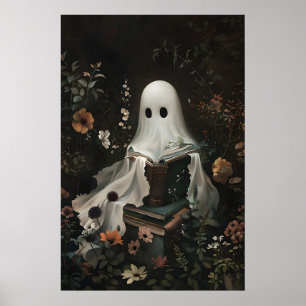 Poster Fantasma Fofo Lendo Livros Impressão, Halloween Di