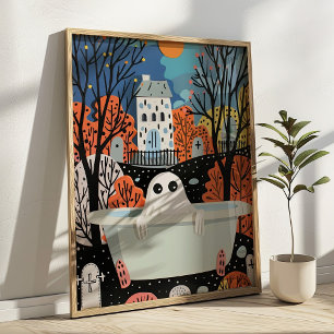 Poster Fantasma Fofo na Banheira 3D Halloween Banheiro