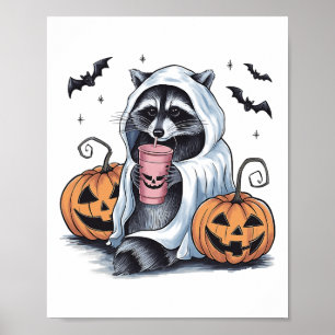 Poster Fantasma Ghost Pumpkin Halloween Raccoon Costume R