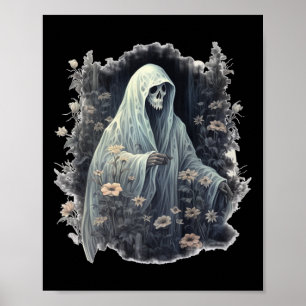 Poster Fantasma Gótico Na Floresta Vintage Floral Ghost H