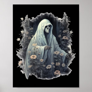 Poster Fantasma Gótico Na Floresta Vintage Floral Ghost H